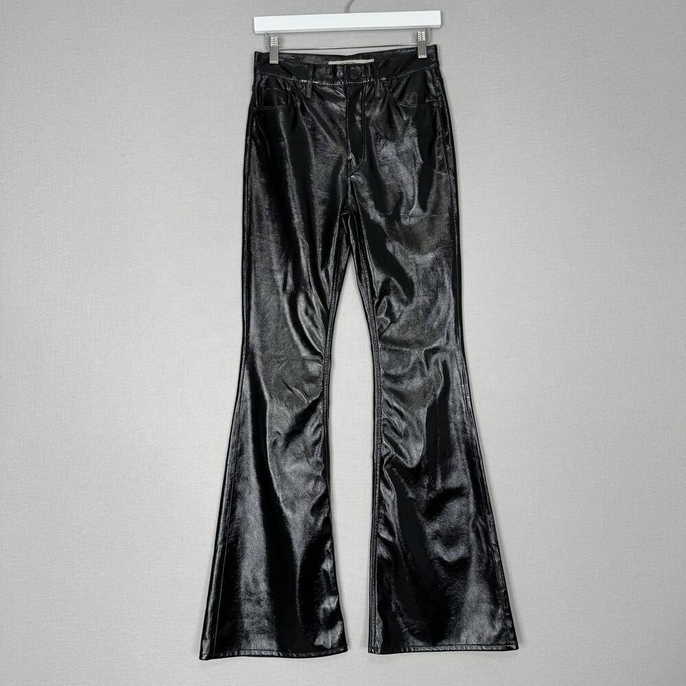 Hudson Jeans Womens 25 Black Holly Patent‎ Leather High Rise Flare Shiny Disco